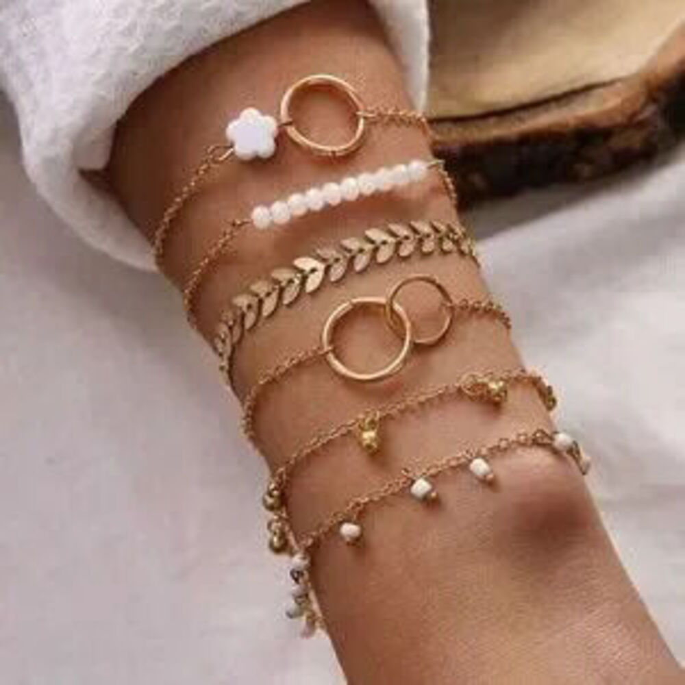 Boho Flower Circles charm Bracelet Set